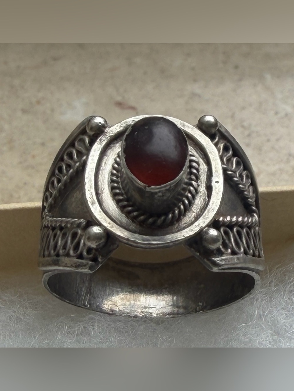 Vintage Sterling Silver 925 Carnelian Statement Ring Boho Artisan Size 7